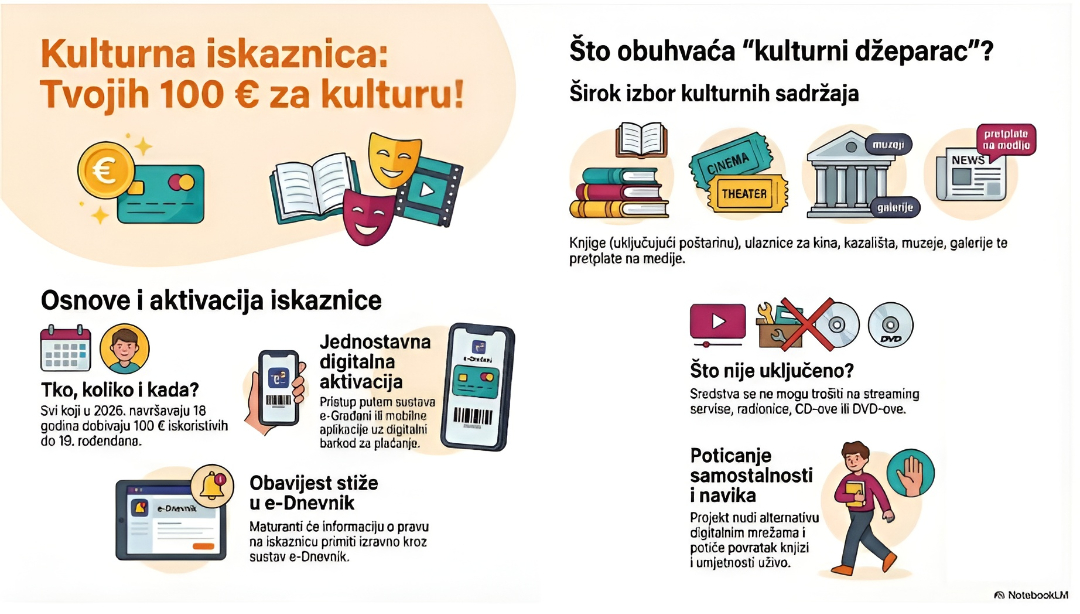 Kulturna iskaznica za 18-godišnjake s iznosom od 100 €