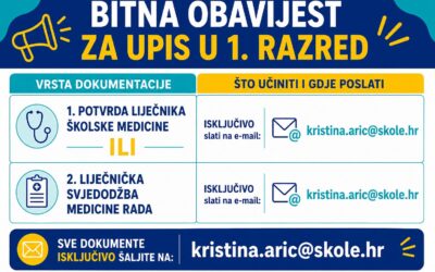 Obavijest o upisu u 1. razred (liječnička dokumentacija)