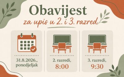 Obavijest za upis u 2. i 3. razred