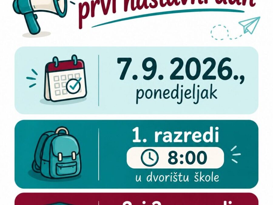 Obavijest za prvi nastavni dan